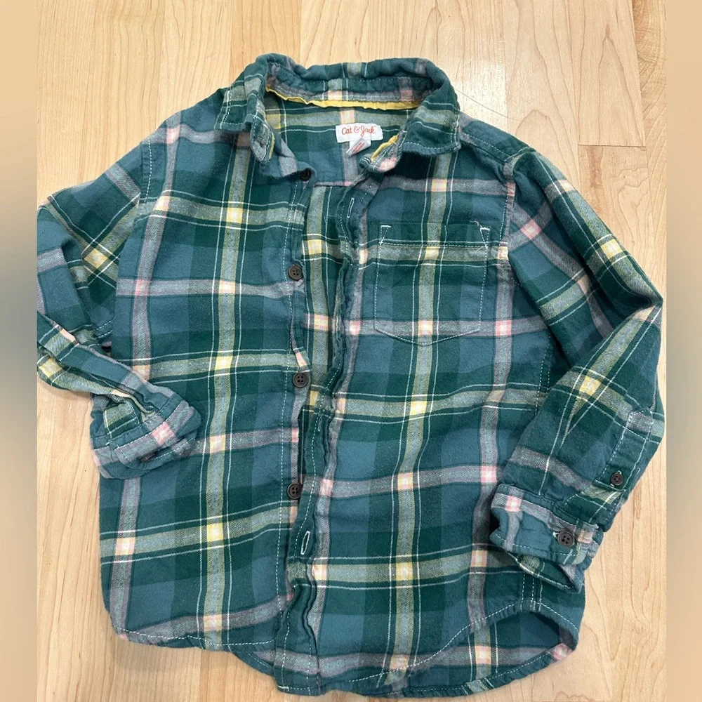 Cat & Jack Green Plaid Kids Shirt